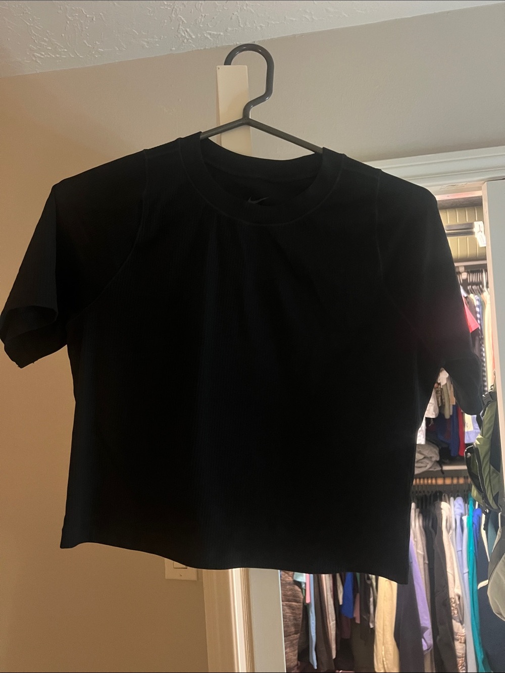 Nike Black Ribbed Short Sleeve Crop Top
